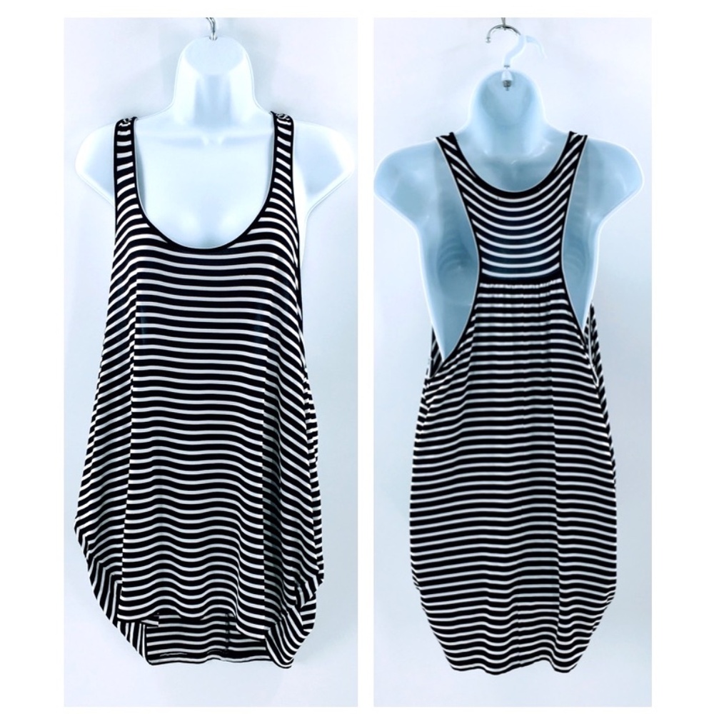 Reiss Womens Tank Top Black White Striped Scoop Neck Racer Back Lightweight Sz M
